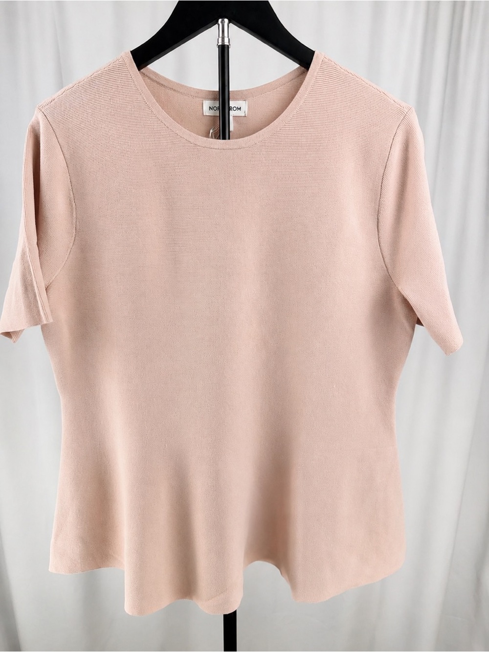 Nordstrom Pale Blush Pink Short-Sleeve Knit Peplum Top